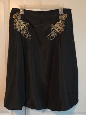 Metro 7 Black A-Line Bubble Skirt with Gold Floral Embroidery